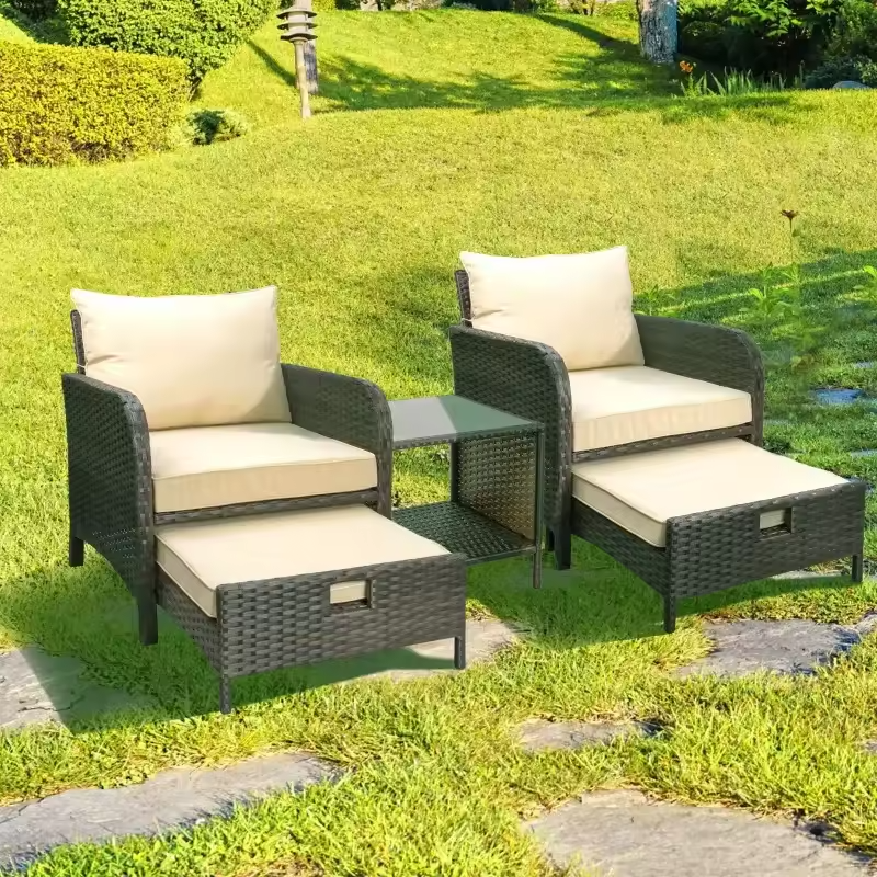 Luxury Wicker Lounge Set – Comfortable Outdoor Armchairs with Ottomans
