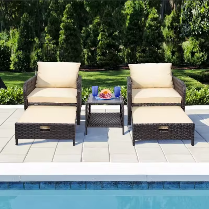 Luxury Wicker Lounge Set – Comfortable Outdoor Armchairs with Ottomans