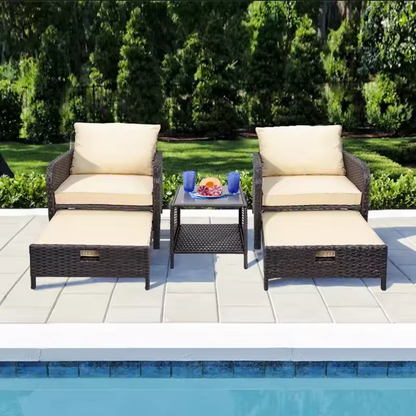 Luxury Wicker Lounge Set – Comfortable Outdoor Armchairs with Ottomans