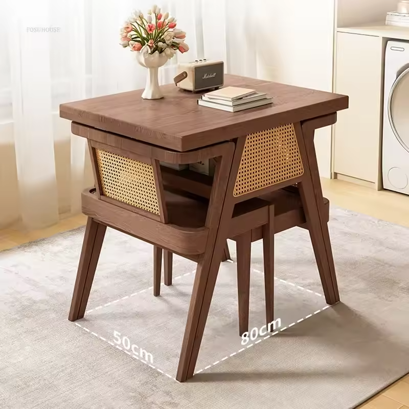 Natural Wood Table and Chair Set Elegant Design & Space Saving